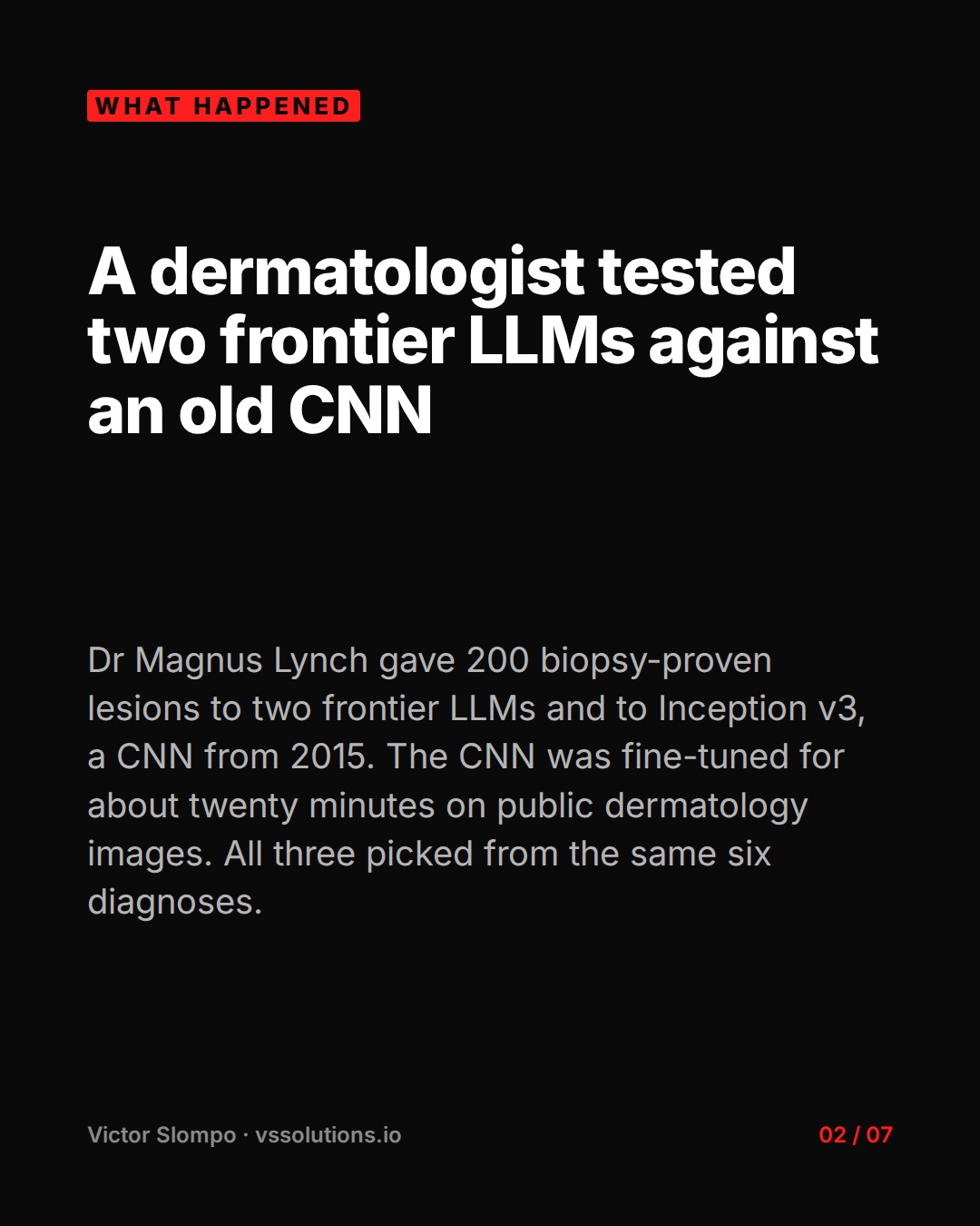 A 10-year-old model beat two frontier LLMs. Same task. (slide 2)
